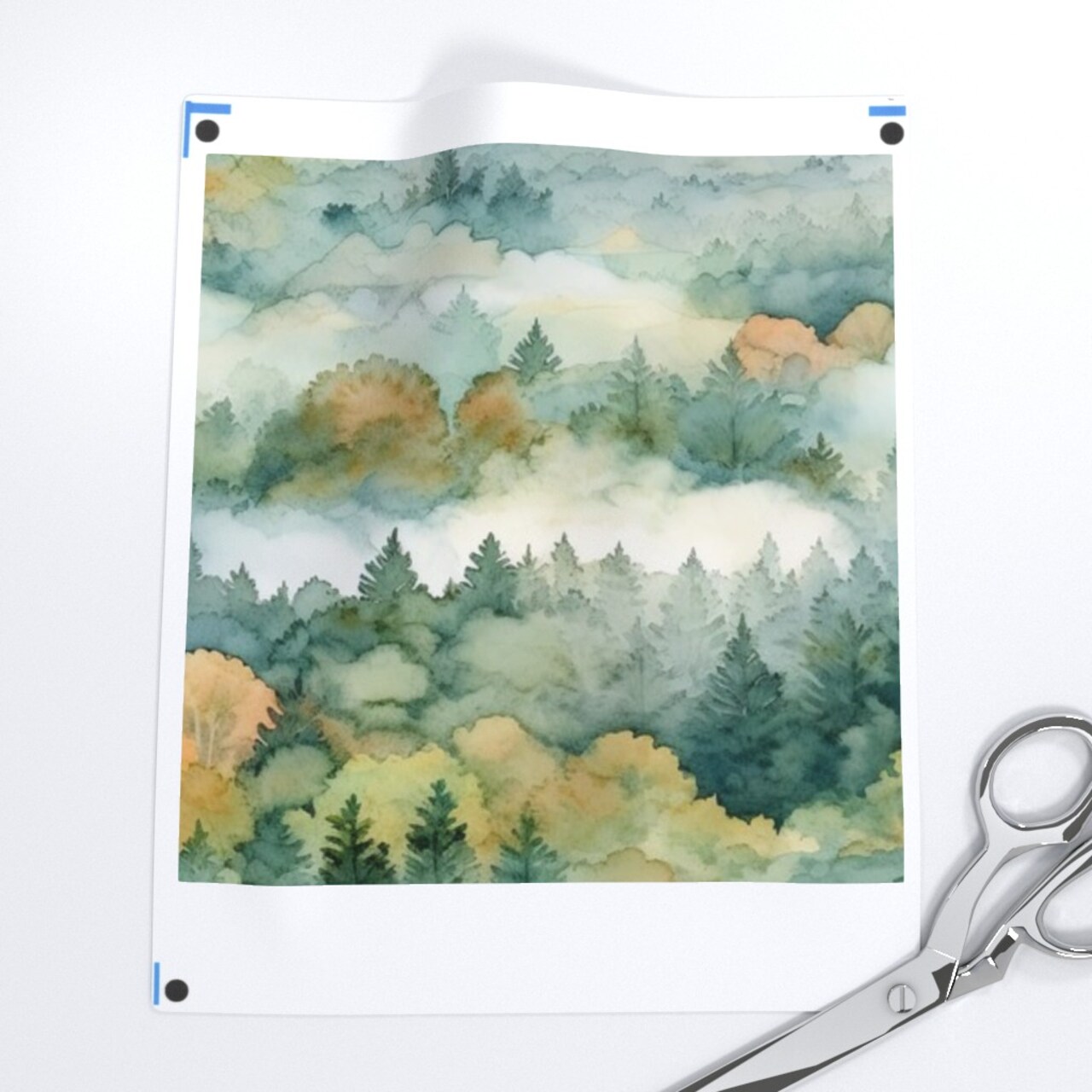 Mountain Landscape Watercolor Nature Smoky Mountains Trees Fall National Park Green Custom Printed Fabric by Spoonflower Various Fabrics by the Yard or Fat Quarter 15145956